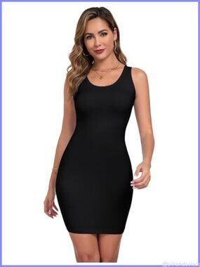 Ribbed Tank Mini Dress Sleeveless Bodycon Crew Neck Summer Basic